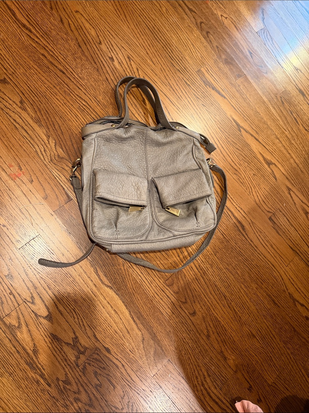 Cynthia Rowley Gray Leather Messenger Bag with Front Flap Pockets